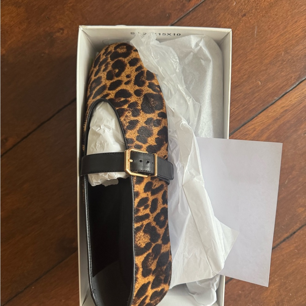 SCHUTZ Leopard-Print Mary Jane Flat with Black Strap & Gold Buckle
